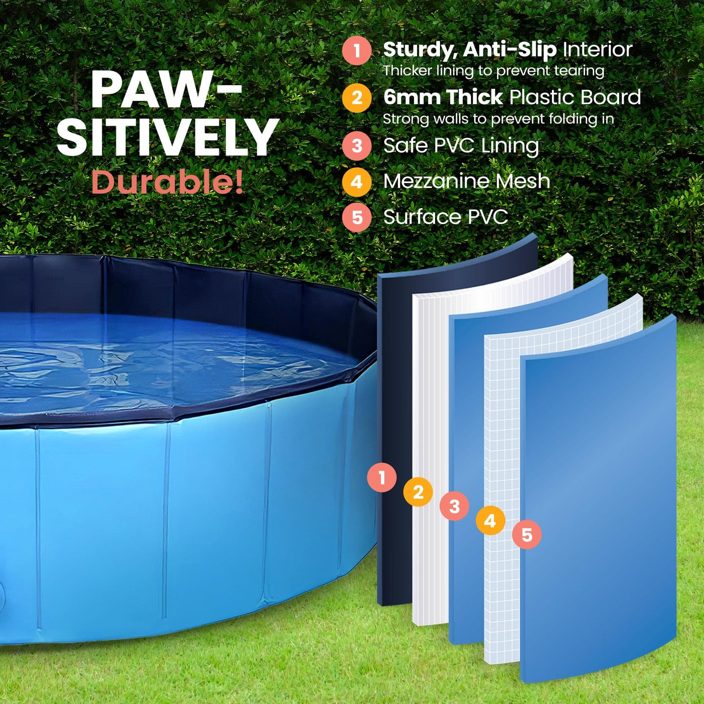 Cool Paws Paddling Pool – Foldable Dog & Kids Pool in Multiple Sizes (S–XL), Leakproof & Durable Hard Plastic Design, Pet Bath or Play Pool for Indoors, Outdoors, Garden, Patio – Blue