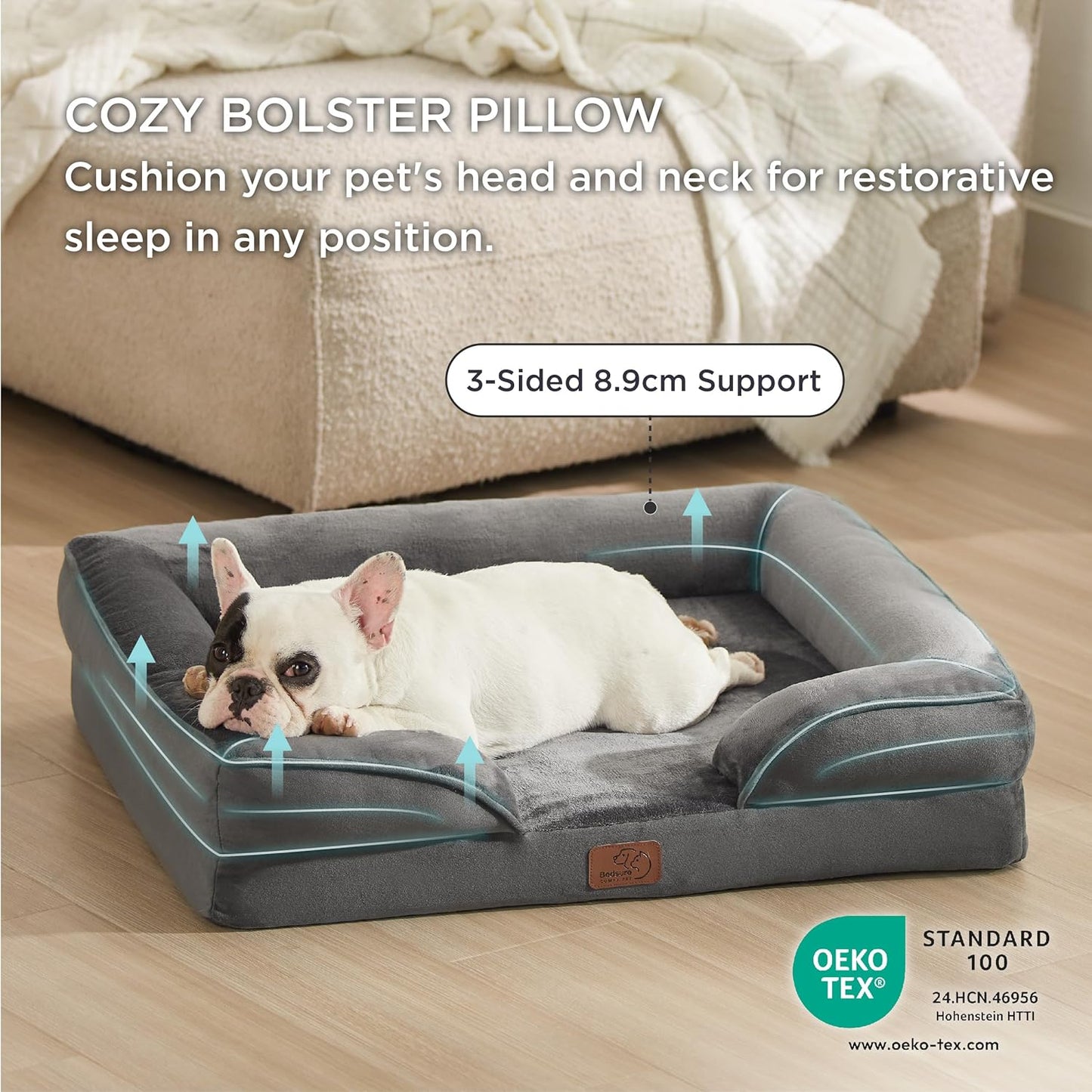 Bedsure Dog Sofa Bed Extra Large - Washable Orthopedic Dog Beds and Couch with Removable Flannel Zipper Cover, XL Plus Waterproof Human Dog Bed for Adults, Squre Pet Bed