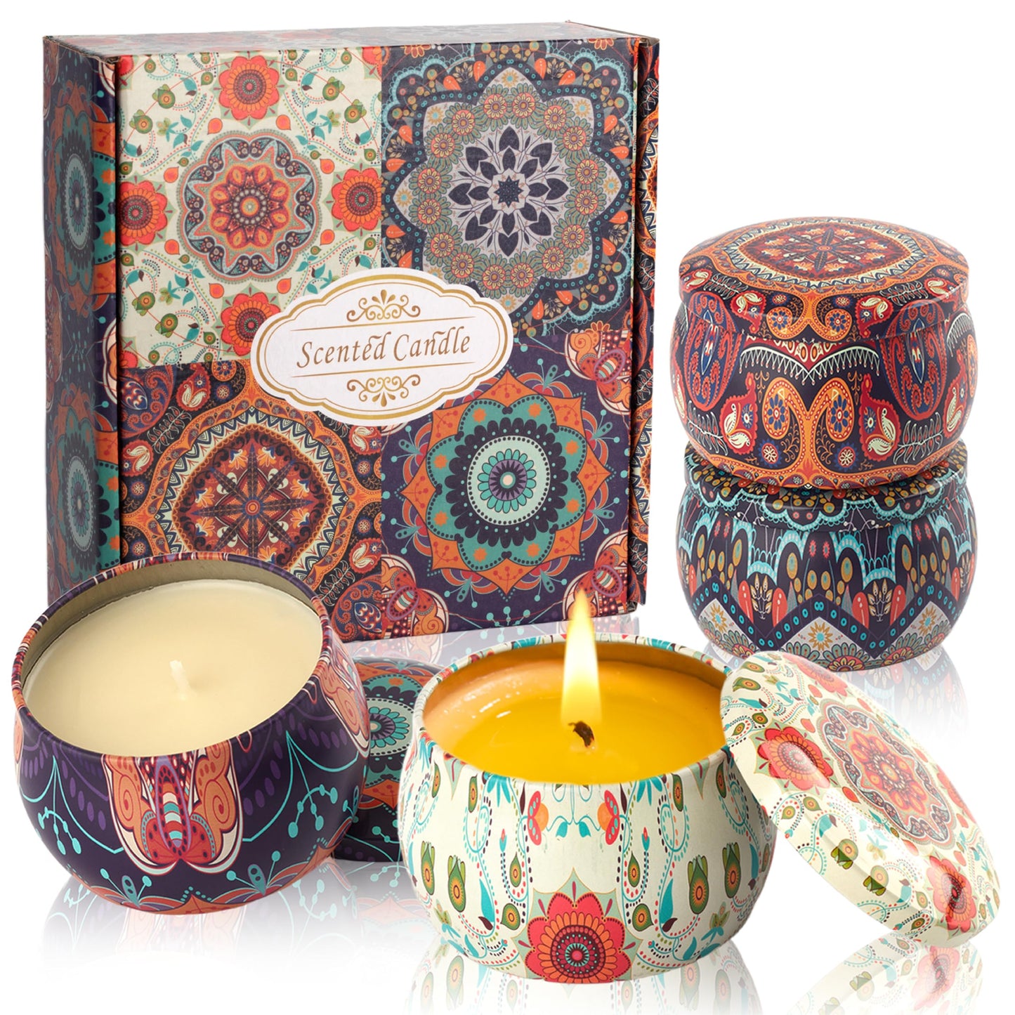 Auralome Scented Candles Sets for Women - Natural Soy Wax Aromatherapy Candle Small Gifts Long Burn Fragranced Aroma Candle Set of 4 4.4 Oz for Birthday Mum Teacher Mothers Day Christmas Diwali Bath