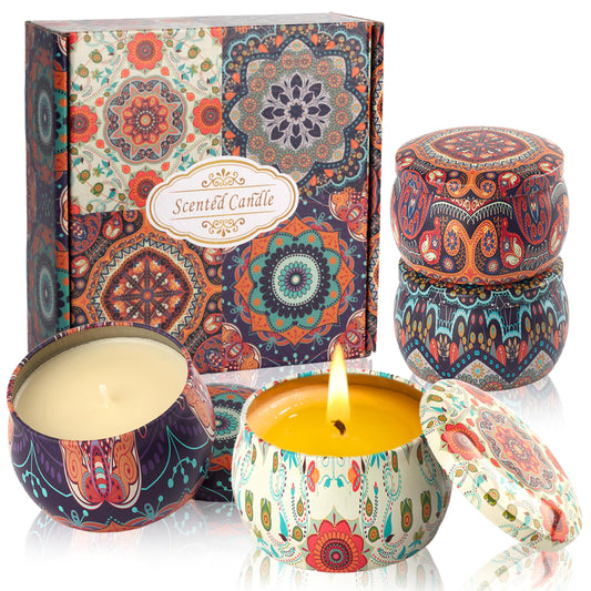 Auralome Scented Candles Sets for Women - Natural Soy Wax Aromatherapy Candle Small Gifts Long Burn Fragranced Aroma Candle Set of 4 4.4 Oz for Birthday Mum Teacher Mothers Day Christmas Diwali Bath