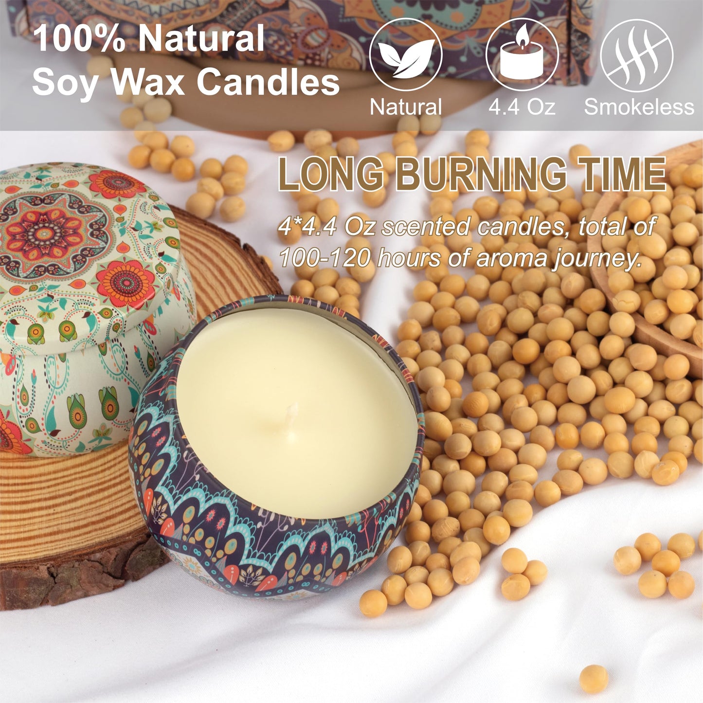 Auralome Scented Candles Sets for Women - Natural Soy Wax Aromatherapy Candle Small Gifts Long Burn Fragranced Aroma Candle Set of 4 4.4 Oz for Birthday Mum Teacher Mothers Day Christmas Diwali Bath