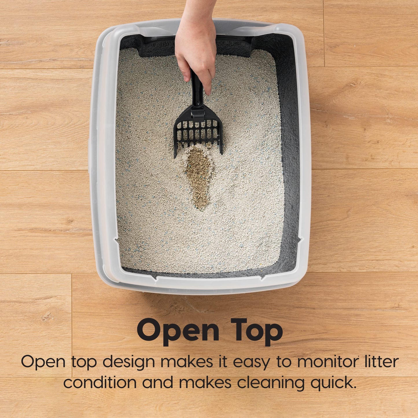Iris Ohyama Cat Litter Tray with Scoop, Grey, Easy to Clean, Cat Litter Box, Detachable Spill Preventing Walls, For Kittens, Adult Cats, Rabbits, BPA Free, Open Top, Modern, CLH-12