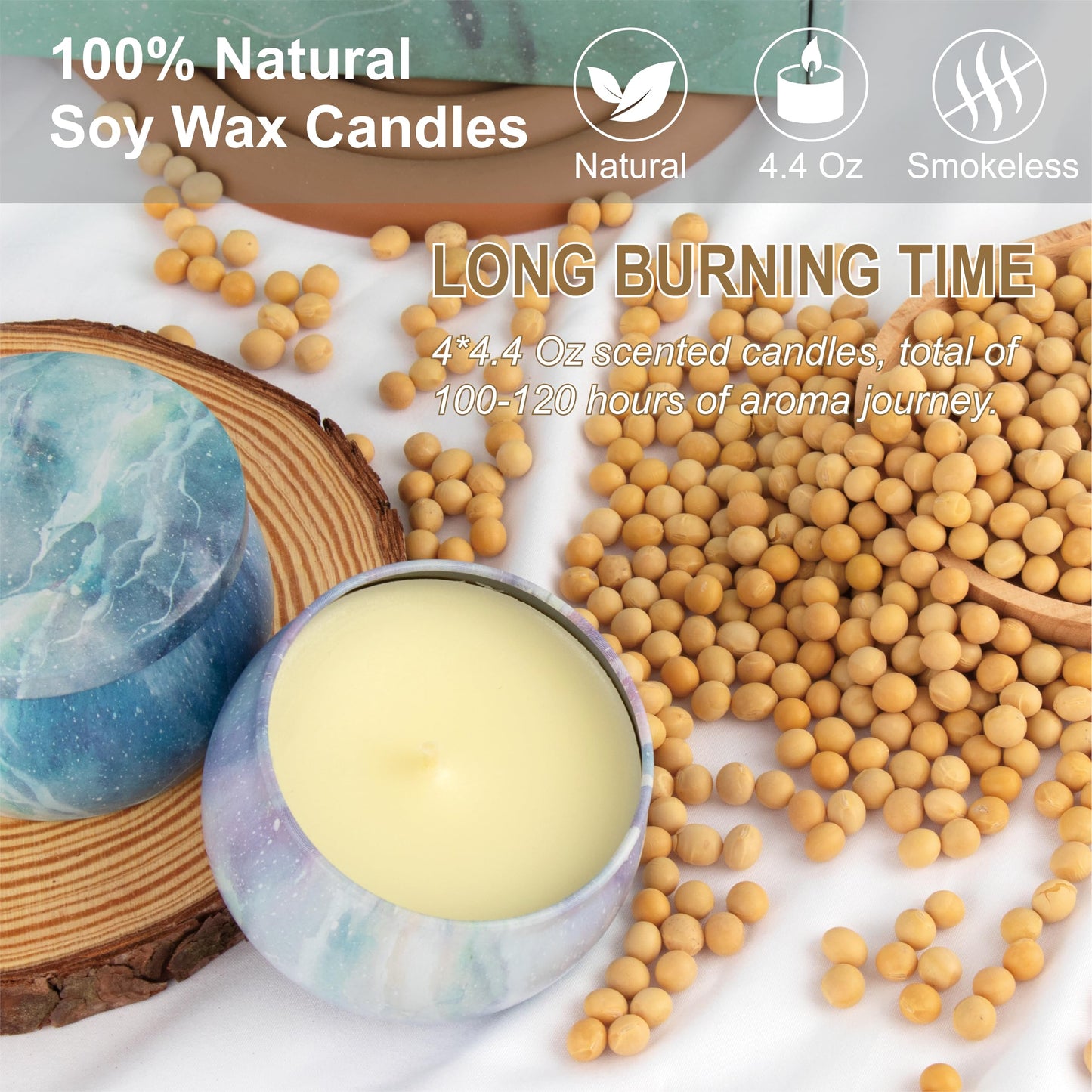 Auralome Scented Candles Sets for Women - Natural Soy Wax Aromatherapy Candle Small Gifts Long Burn Fragranced Aroma Candle Set of 4 4.4 Oz for Birthday Mum Teacher Mothers Day Christmas Diwali Bath