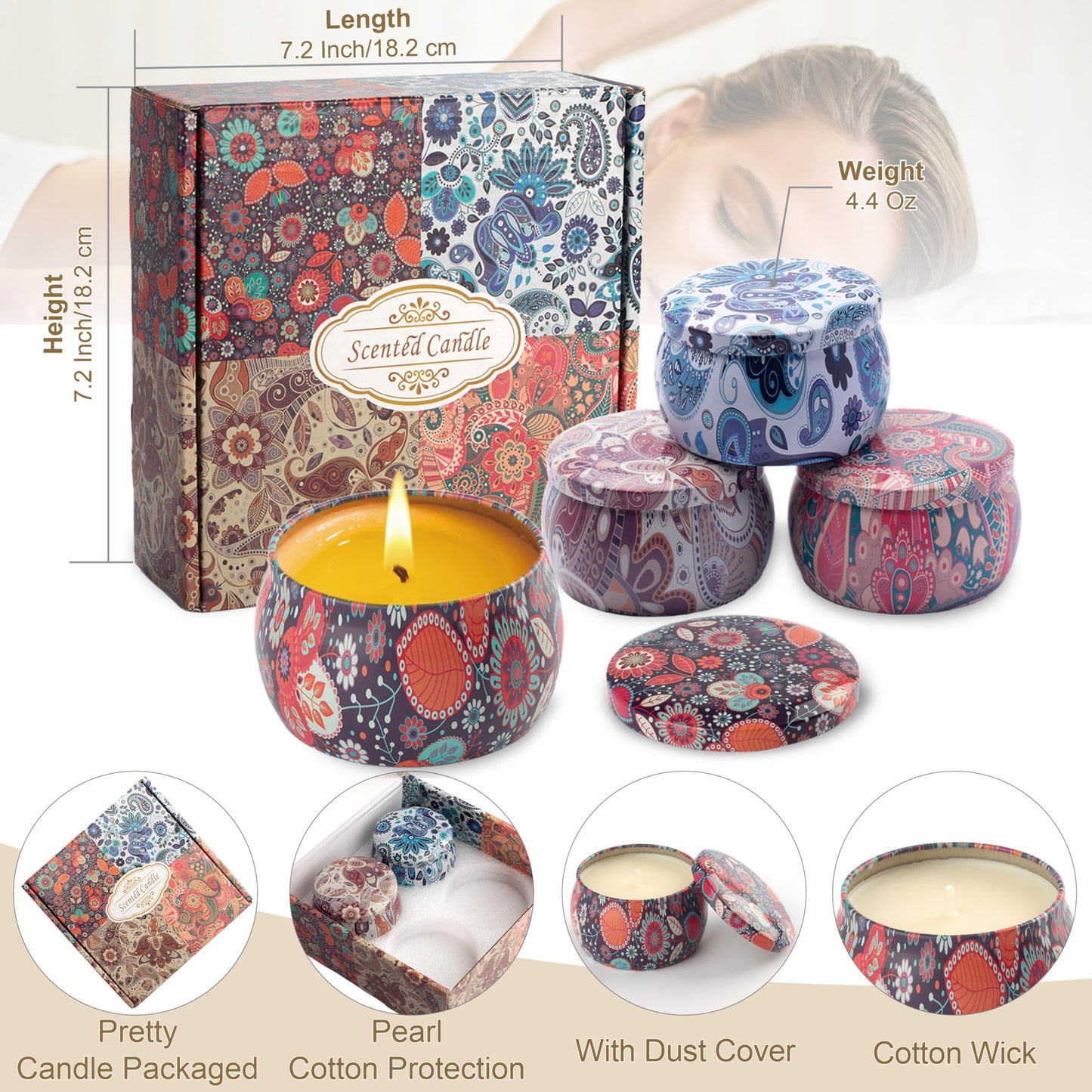 Auralome Scented Candles Sets for Women - Natural Soy Wax Aromatherapy Candle Small Gifts Long Burn Fragranced Aroma Candle Set of 4 4.4 Oz for Birthday Mum Teacher Mothers Day Christmas Diwali Bath