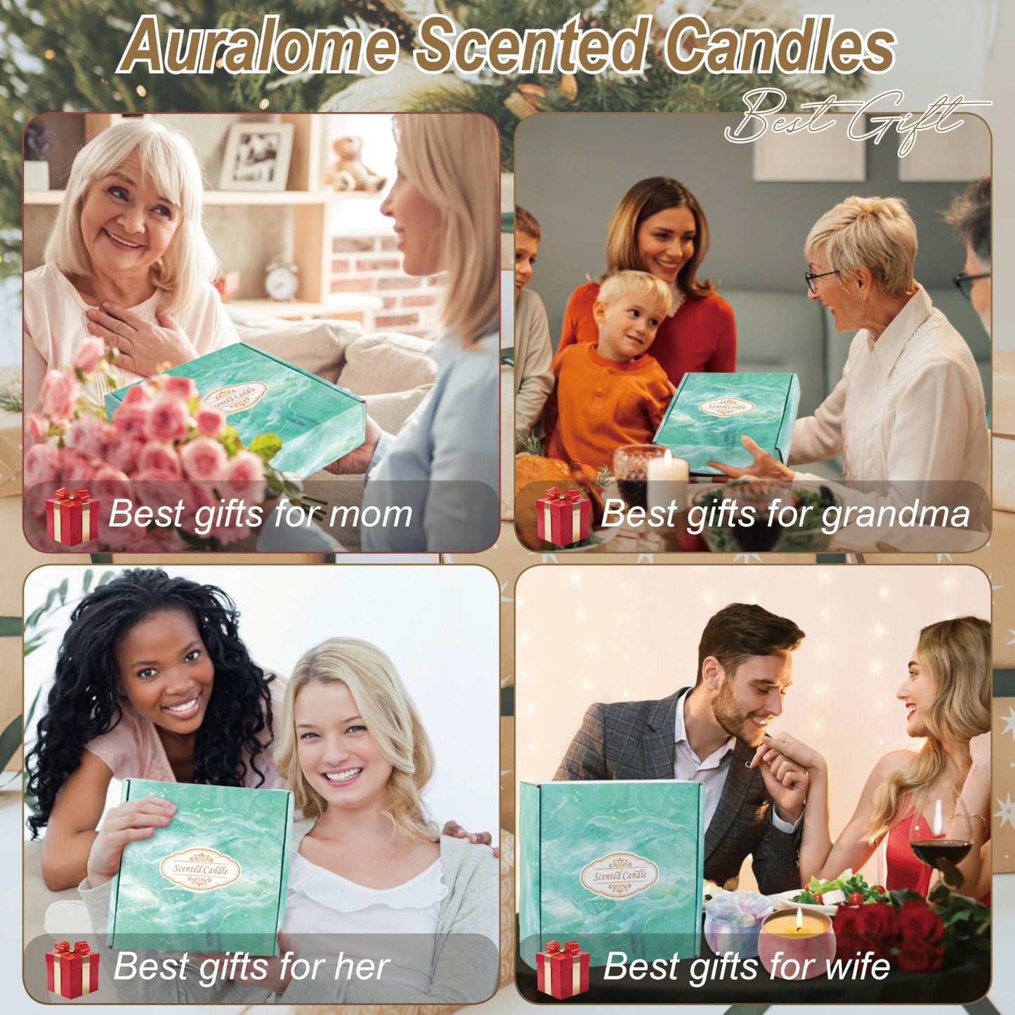 Auralome Scented Candles Sets for Women - Natural Soy Wax Aromatherapy Candle Small Gifts Long Burn Fragranced Aroma Candle Set of 4 4.4 Oz for Birthday Mum Teacher Mothers Day Christmas Diwali Bath