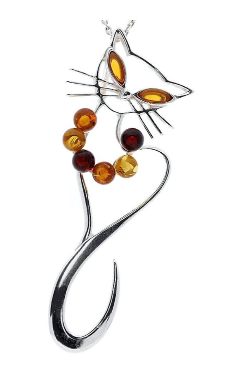 Multi-coloured Amber Sterling Silver Pendant