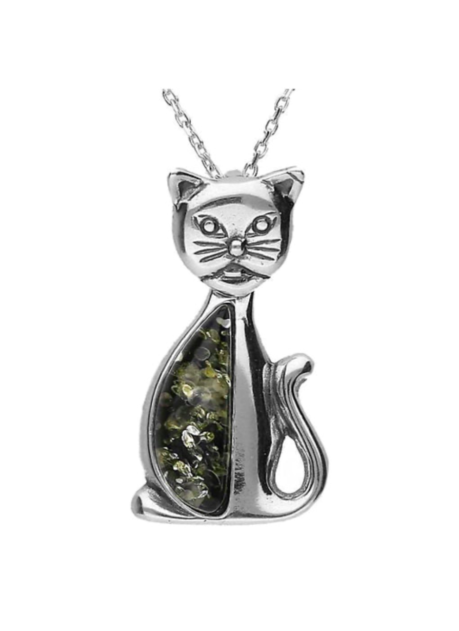 Designer Amber Silver Cat Pendant