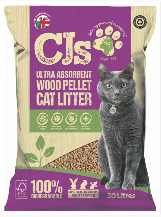 CJs Ultra Absorbent Wood Pellet Cat Litter 15L