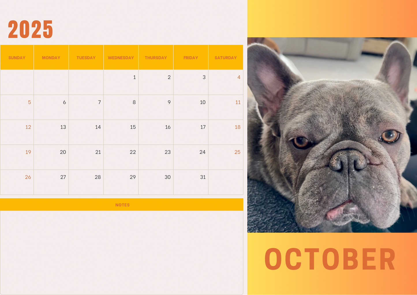 Dogs 2 calendar 2025 A4 landscape