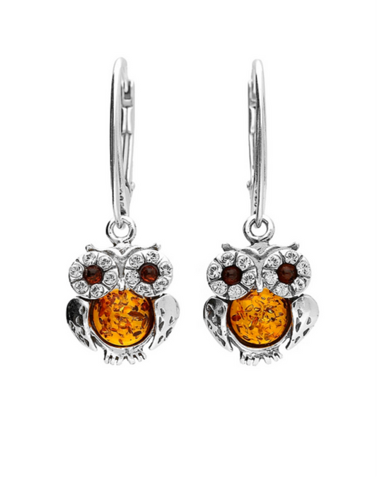 Amber Drop Owl Earrings