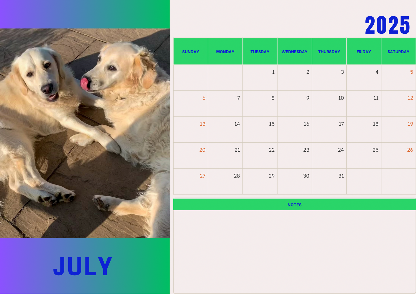 Dogs calendars 2025 A4 landscape