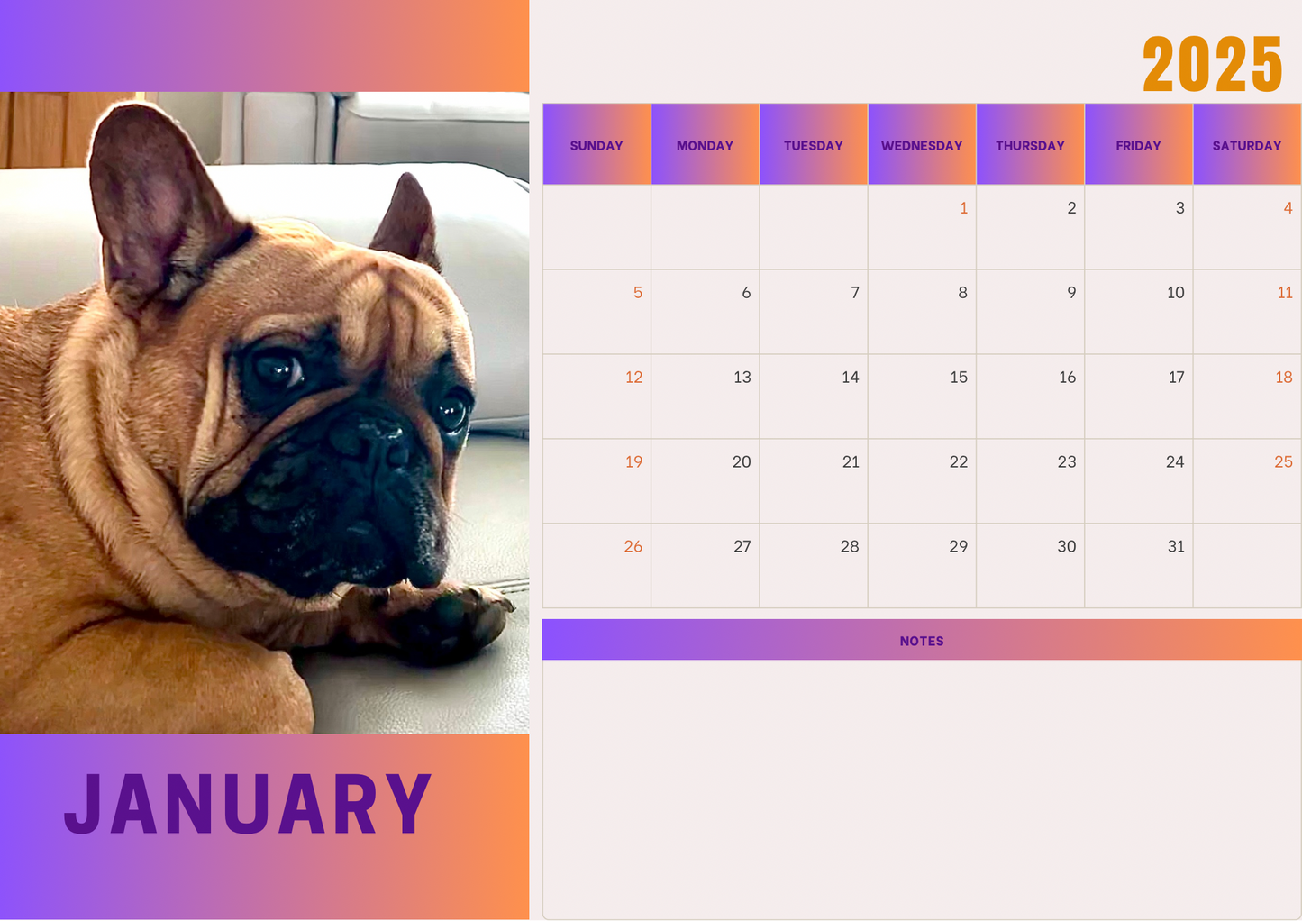 Dogs calendars 2025 A4 landscape